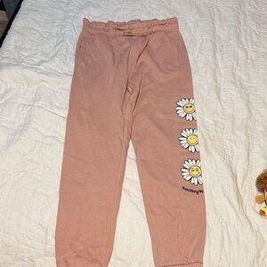 Kids Daisy Print Joggers - Peach